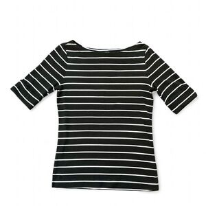 Lauren Ralph Lauren women’s black white striped boatneck shortsleeve top